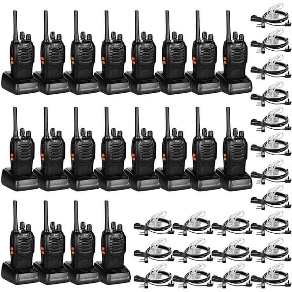 TIDRADIO TD-V2 Walkie Talkies Long Range Rechargeable Two Way Radios with Secret Service Earpiece, 16CH Portable Durable, Frequency Copy, Flashlight VOX for Business Family- Black, 20 Pack