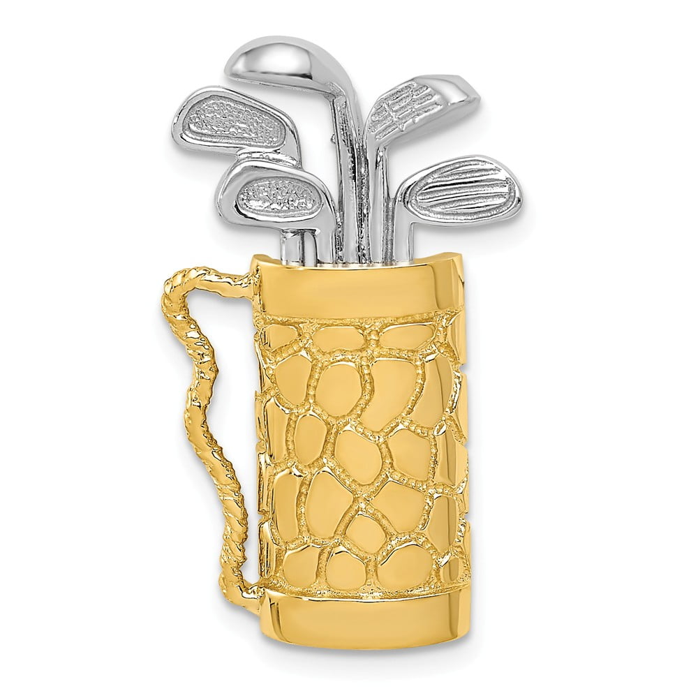 14k Yellow Solid Gold Golf Bag with Clubs Pendant Ideal Gifts for