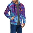 thumbnail image 2 of Uemuo Swirl Print Blue Purple for Men's Fashion Full-zip Hoodies & Sweatshirts with Kangaroo Pocket, Zip-up Hooded Sweatshirt, Moisture Wicking & Breathable-3X-Large, 2 of 5