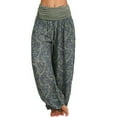 thumbnail image 4 of Women Casual Boho Print Pants Wide Leg Pants Loose Pocket Button Harem Pants, 4 of 6