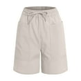 thumbnail image 4 of vigerkar Womens Summer Linen Shorts Casual Fashion Beach Shorts Drawstring Elastic Waist Comfy Quick Dry Pants with Pockets Beige, XXL, 4 of 5