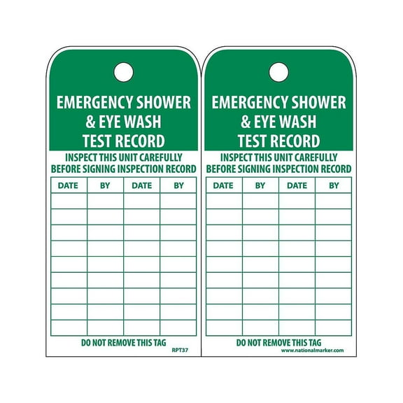 EMERGENCY SHOWER & EYE WASH TEST RECORD TAG