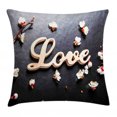 thumbnail image 1 of Almond Blossom Throw Pillow Cushion Cover, Exotic Wooden Sign Word Love on Greyscale Background, Decorative Square Accent Pillow Case, 20" X 20", Charcoal Grey Pale Brown Vermilion, by Ambesonne, 1 of 2