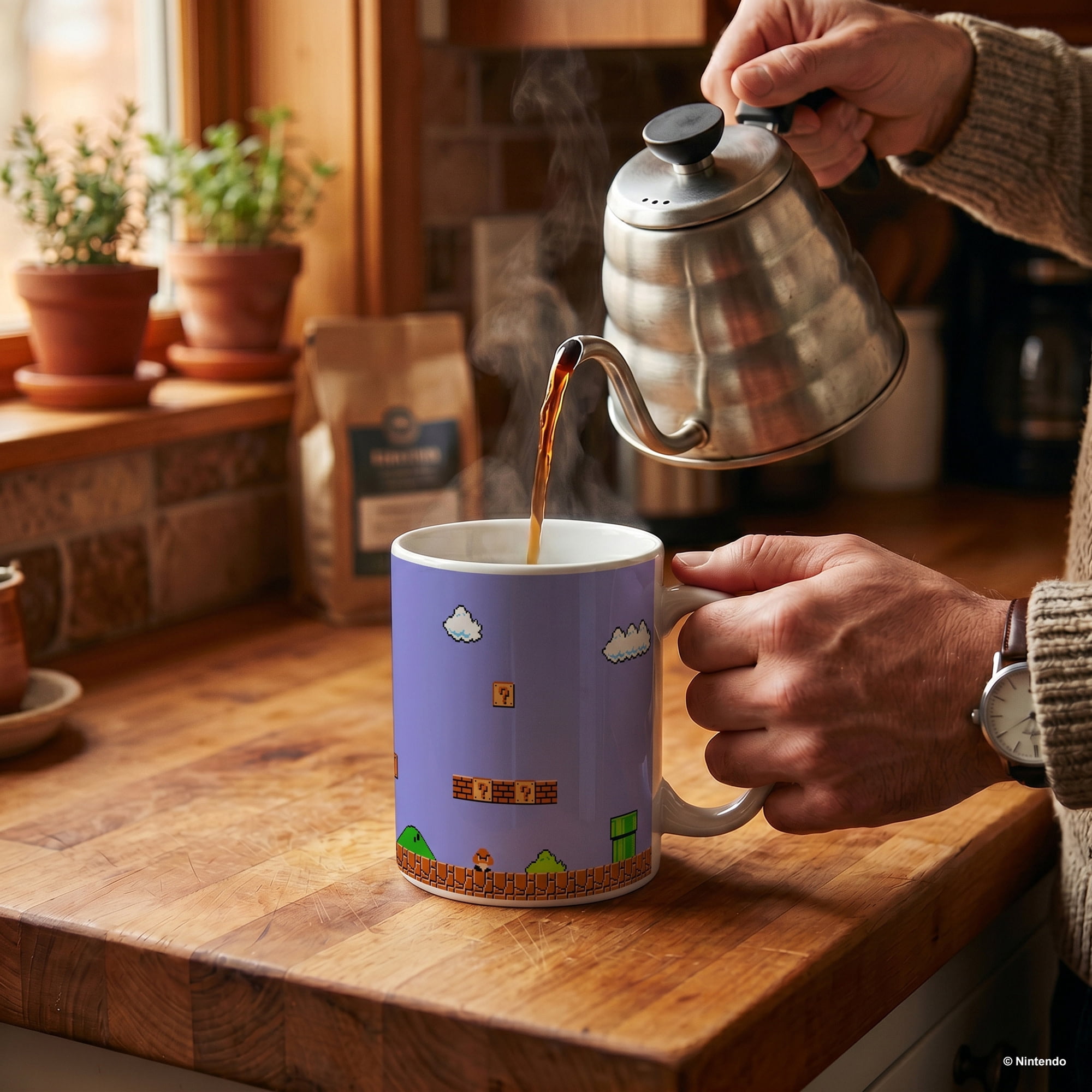 Pyramid America: Super Mario Bros: Retro Title - 11oz Ceramic Mug - Coffee-Tea Cup, Microwave-Dishwasher Safe, Video Game Fan Collectible, Licensed