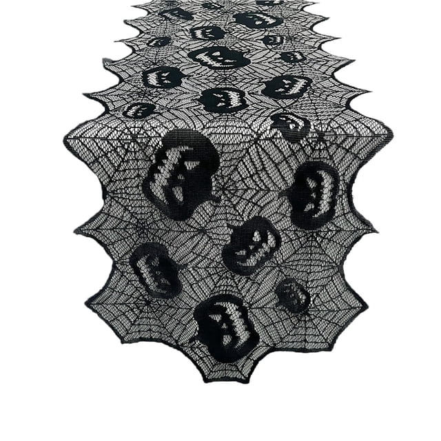 Halloween Pumpkin Head Cartoon Table Runner Decorative Lace Table Runner Suitable For Party Restaurant Decoration Holiday Festival Polyester Home