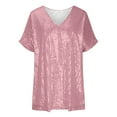 thumbnail image 4 of Women's Plus Size Sequin Top Casual Loose Glitter Sequin Short Sleeve T Shirts V Neck Plus Size Party Tops, 2025, 4 of 5