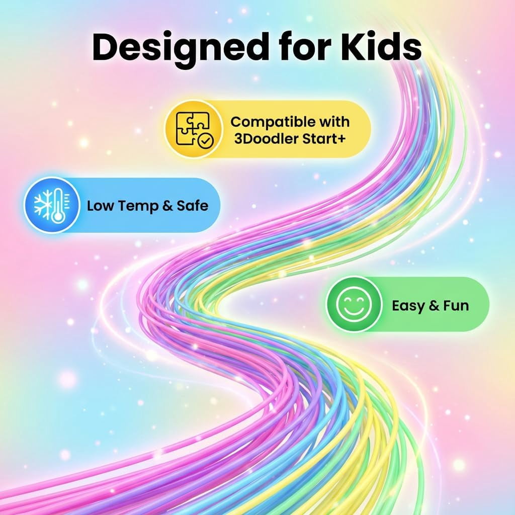 Glow in The Dark 3D Pen Filament Refills Compatible with Start+, Safe & Low Temperature 2.5mm PCL, Each Color 10 pcs Total 100 pcs for Kids Gift
