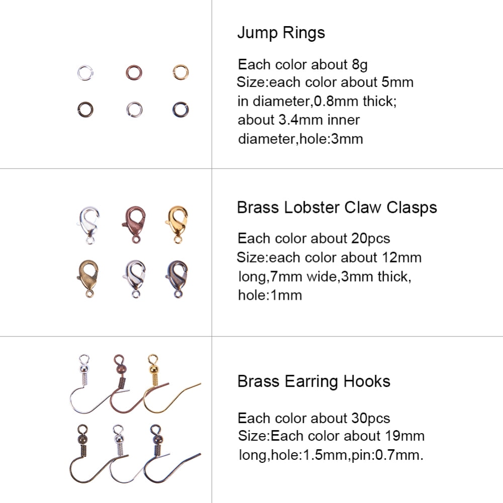 1 Box 930 Pcs Jewelry Finding Kit with Brass Jump Rings Lobster Claw Clasps and Earring Hooks 6 Colors for Jewelry Making