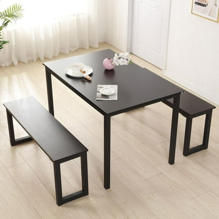Ktaxon Dining Table Set 3 Piece Kittchen Table Set With 2 Bench