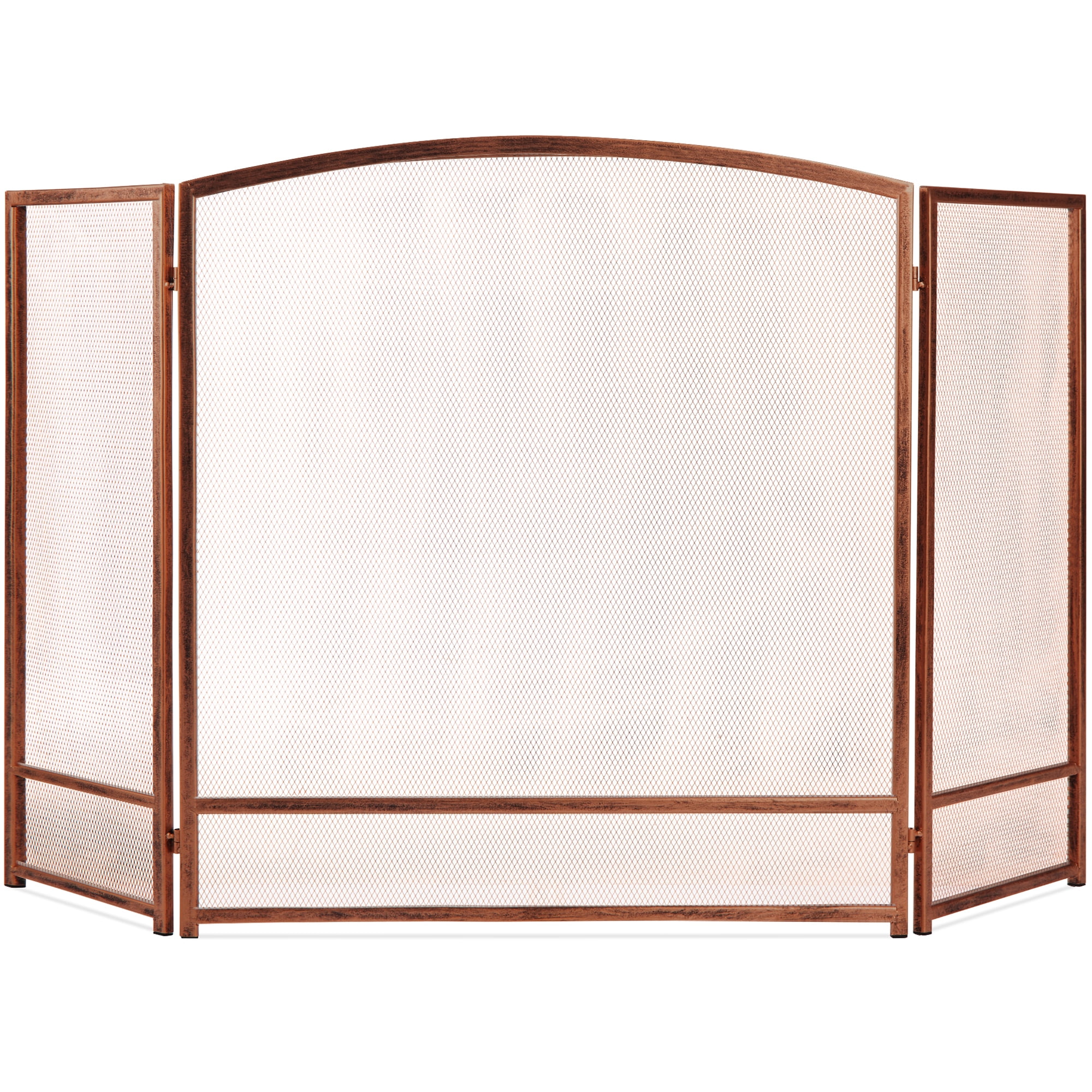 Best Choice Products 47x29in 3-Panel Steel Mesh Fireplace Screen, Spark Guard w/ Rustic Worn Finish - Copper