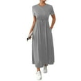 thumbnail image 3 of Women'S Short Sleeve Maxi Dresses Casual Long Dress with Pockets Grey XXL, 3 of 9