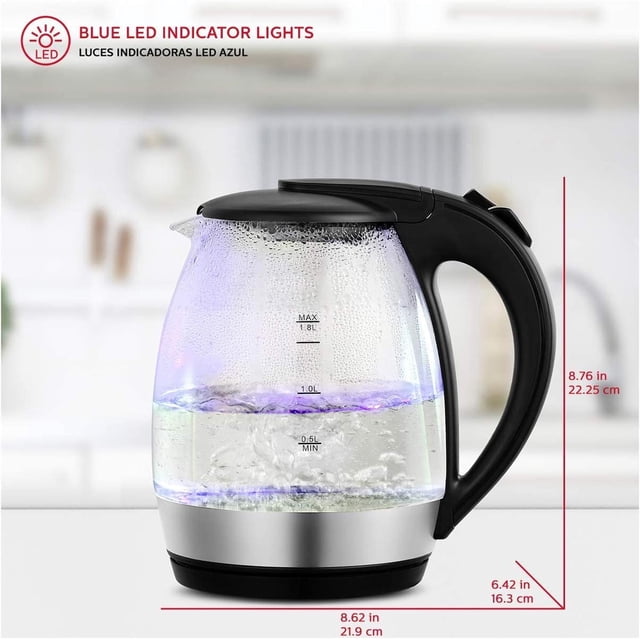 Tetera Eléctrica HOLSTEIN Con Base Led 1.8 L Color Negro