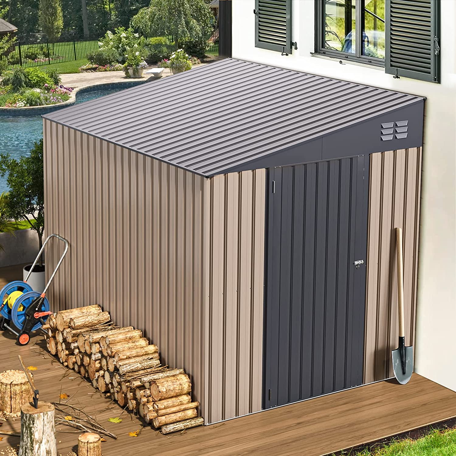 8×6FT Outdoor Storage Shed, Sheds & Outdoor Storage Clearance, Backyard  Metal shed with Lockable Double Doors, can be Used as Bicycle shed, Garden