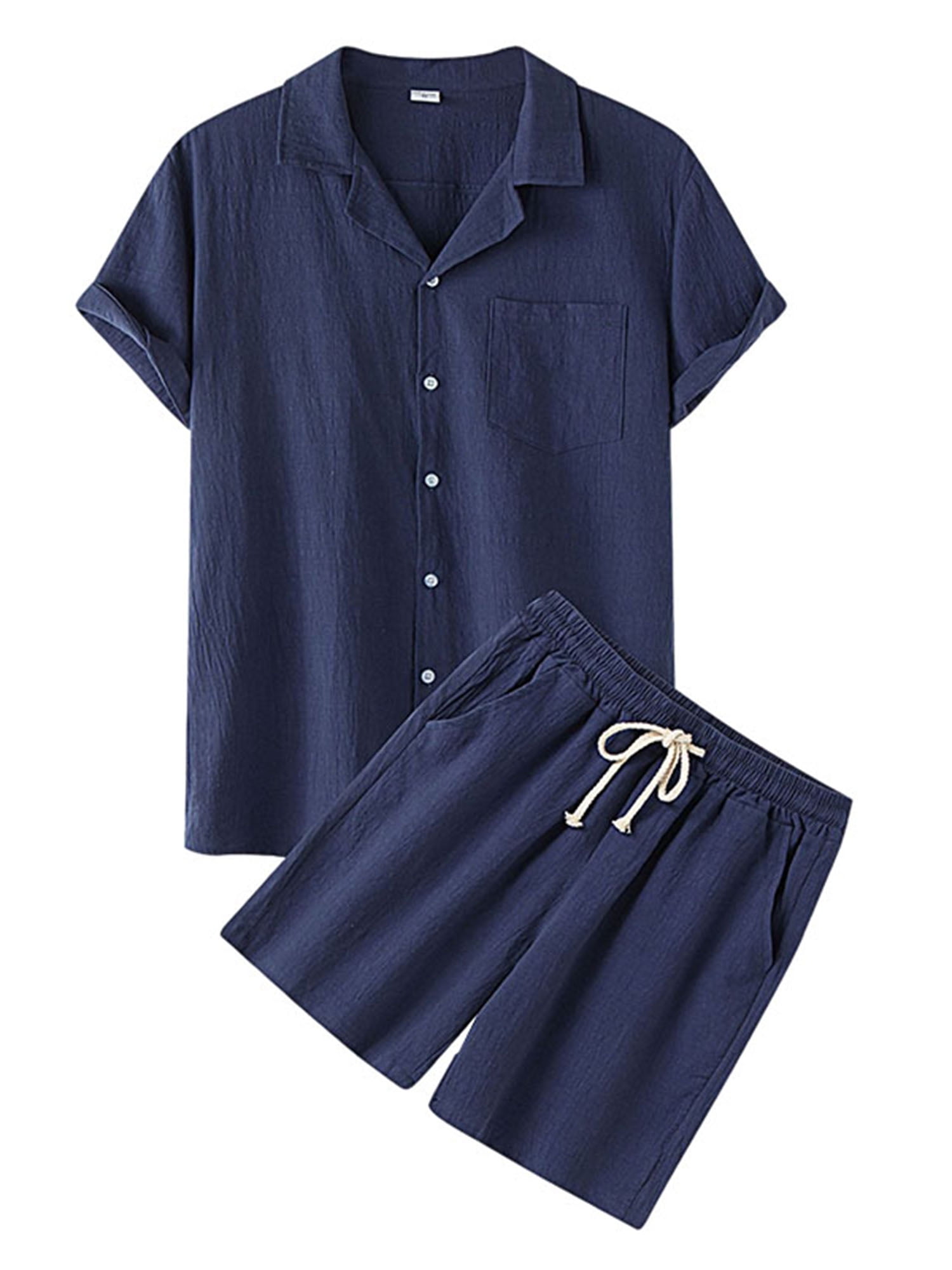 Avamo Men Solid Color Tops and Shorts Pajamas Set Sleep Joggers PJ Set ...