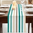 thumbnail image 3 of Teal Brown Stripe 120 Inch Table Runner, Gradient Geometric Vertical Striped Farmhouse Dresser Scarf Cotton & Linen Tablerunner for Dining/Kitchen Island/Holiday Party Décor 13" x 120", 3 of 9