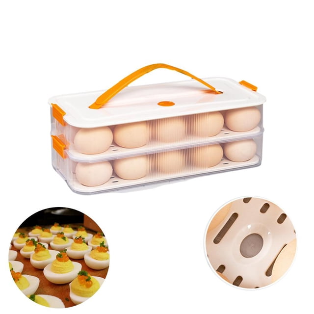 CAIROYAR Contenedores para huevos rellenos con tapa, bandeja de almacenamiento transparente para huevos rellenos, bandeja para huevos rellenos con asa, bandeja para huevos rellenos, soporte portátil a