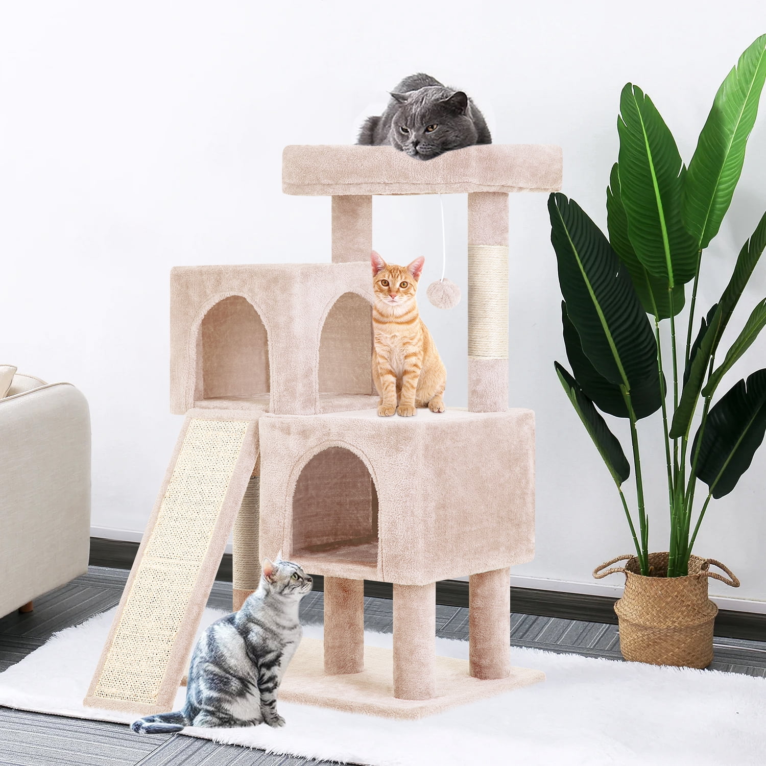 BestPet 36" Cat Tree, Tower with Scratching Posts, Multi-Level Furniture, Cat Cave & Toys, Beige