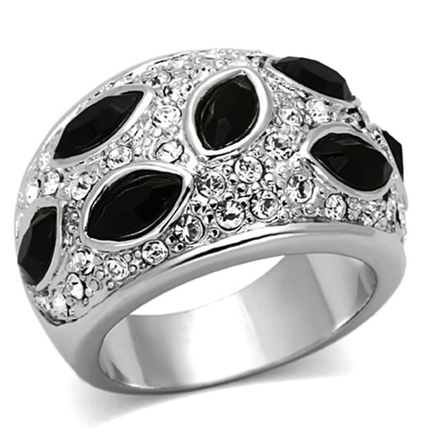 Women Rhodium Brass Ring with Synthetic in Jet - Size 5