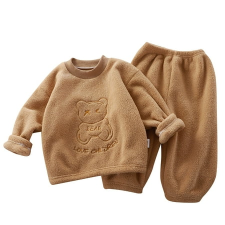 

Zhuashum Girl Clothes 18-24 Months Autumn And Winter Long Sleeve Warmth Sleepwear New Round Neck Top Casual Pants Thickened Warm Suit Relax Fit Wear Khaki