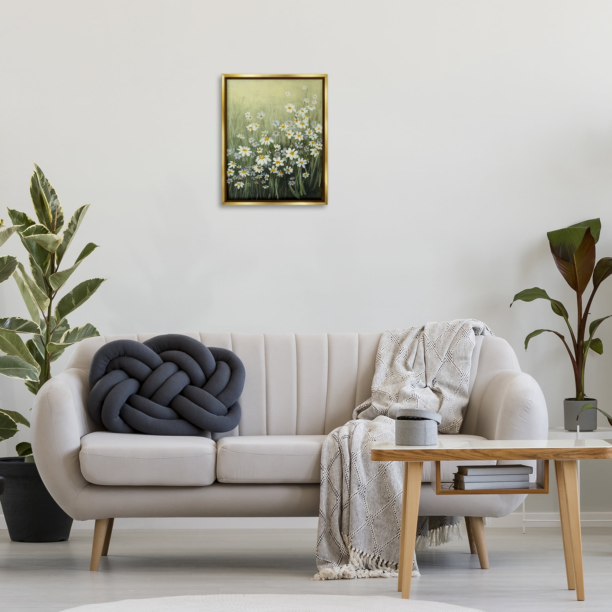 Stupell Industries Daisy Field Garden Plants & Flowers Painting Gold Floater Framed Canvas Art Print Wall Art, 17 x 21