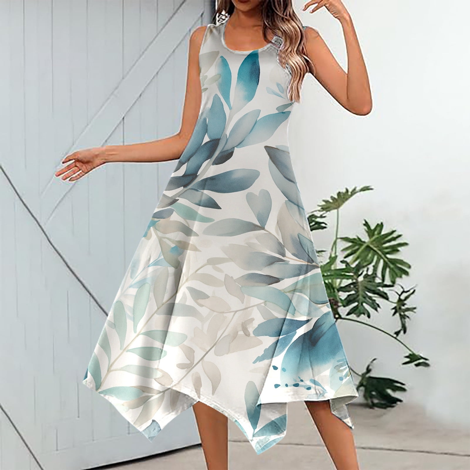 WILLBEST Pintuck Dresses Women's Casual Summer Floral Print Sleeveless Dress  Handkerchief Hem Maxi Tank Top Dress with Pockets Beach Dress - Walmart.ca