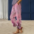 thumbnail image 2 of YUANGUANST Women's Wide Leg Pants Women's Casual Boho Floral Print Stripe Cotton Linen Pants Elastic Waisted Summer Spring Beach Baggy Office Slacks, 2 of 4