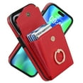 thumbnail image 2 of Feishell for iPhone 12 Pro Max Wallet Case, PU Leather Kickstand Finger Ring Holder Case with Card Slots Magnetic Soft Silicone Shockproof Case RFID Blocking Wrist Strap Handbag Cover,Red, 2 of 10
