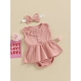 thumbnail image 4 of Suealasg Baby Girl Summer 3Pcs Outfits Set 6M 12M 18M 24M Infant Girl Sleeveless Button Front Tops + Shorts + Headband Set Newborn Girls Clothes, 4 of 9