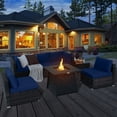 thumbnail image 4 of Gymax 7PCS Rattan Patio Sectional Furniture Set w/ 30'' Fire Pit Table & Navy Cushion, 4 of 6