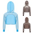 thumbnail image 2 of Hansber Fashion Girls Jazz Hip-Hop Dance Crop Top See-through Metallic Shiny Cropped Hoodie Sweatshirt Light Blue 16, 2 of 7