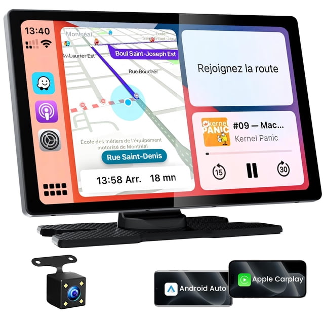 TECXERLLON 9.0" Wireless CarPlay Screen for Car, Android Auto Screen for Car with Backup Camera, Portable Touchscreen car Stereo