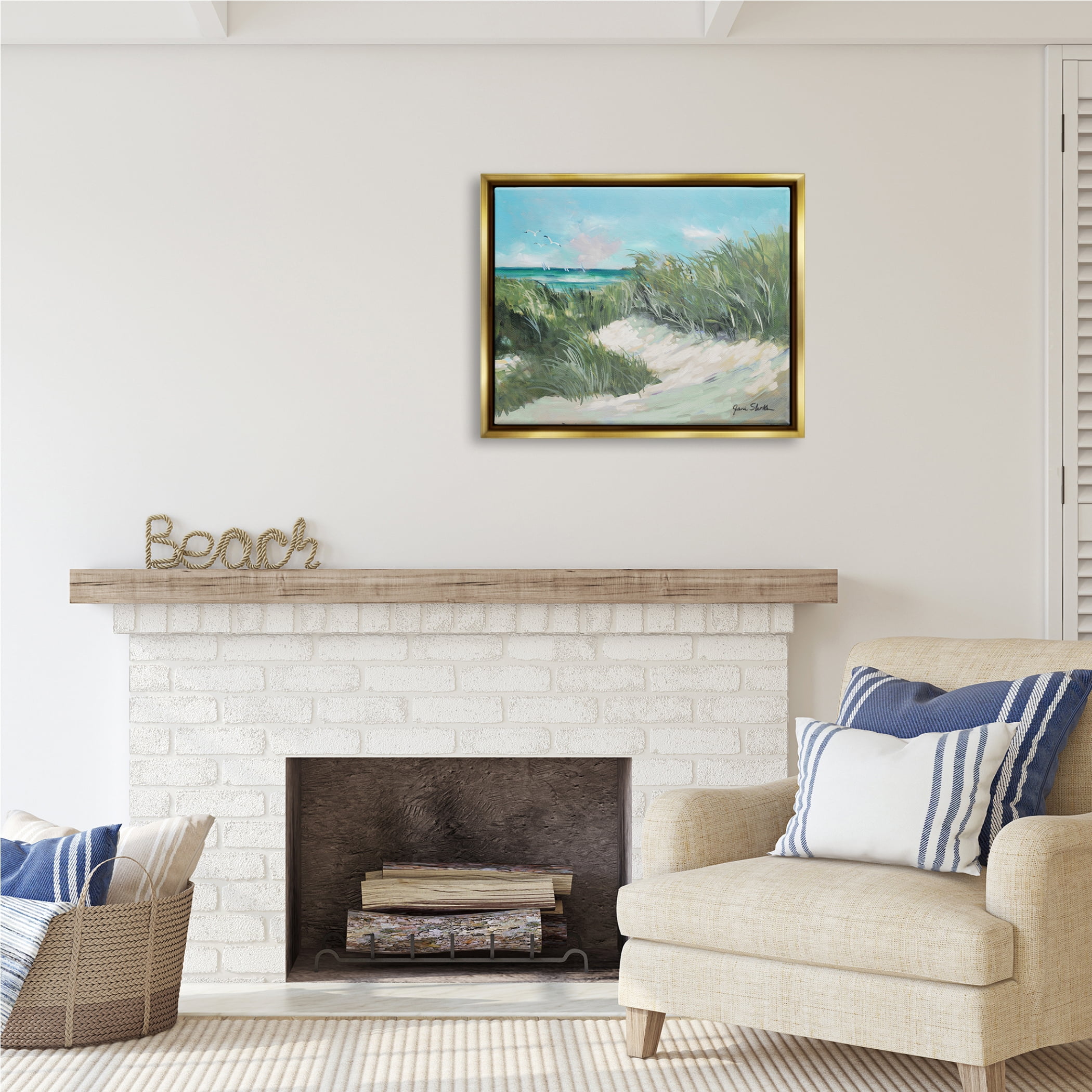 Stupell Industries Beach Grass Painting Nature Painting Gold Floater Framed Art Print Wall Art, 31 x 25