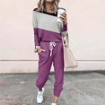 thumbnail image 1 of CHUANK Ensembles de Survêtements 2 Pcs Ensemble de Joggeurs pour Femmes Manches Longues Bloc de Couleur Mode Décontractée Ample Col Rond Deux Pièces Pantalons de Survêtement Joggeurs Gris Taille g, 1 of 5