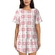 thumbnail image 1 of Balery Plaid Heart Conjunto de Pijama para Mujer con Estampado, Dos Piezas de Manga Corta y Shorts, Ropa de Dormir Suave con Cuello Redondo y Bolsillos-Small, 1 of 6
