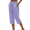 thumbnail image 5 of XinghaiYIDE Womens Capri Pants Casual Summer Stretch Linen Button Elastic Waist Straight Pants, 5 of 7