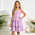 thumbnail image 2 of mgoYE Girls Spaghetti Strap Ruffled Swing Dress for Teen Tween Formal Prom Back to School Homecoming Dance Casual(Purple,7-8 Years), 2 of 5
