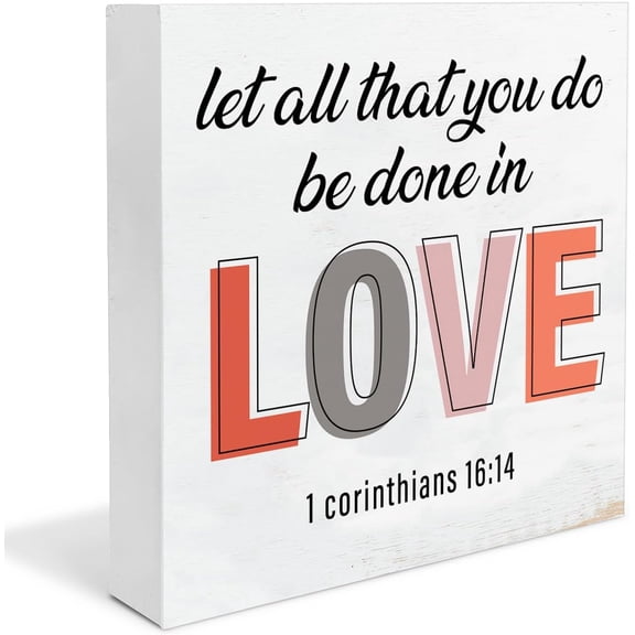 Zomyto 5x5 In Christian Decor Let All That You Do Be Done in Love Wooden Box Sign,Valentines Day Decorations