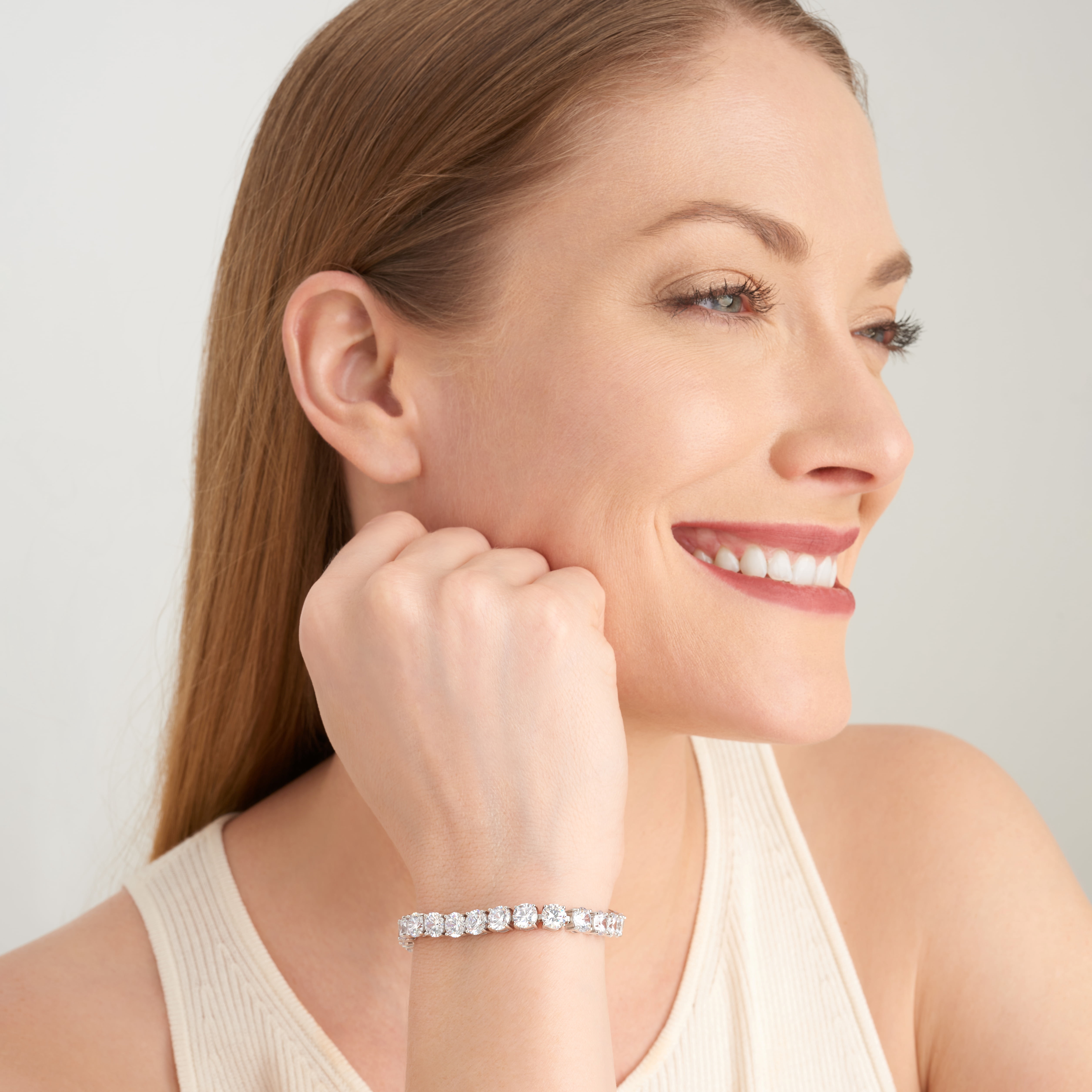 Forever Facets 6mm Cubic Zirconia Tennis Bracelet in Platinum over Sterling Silver, Adult Female
