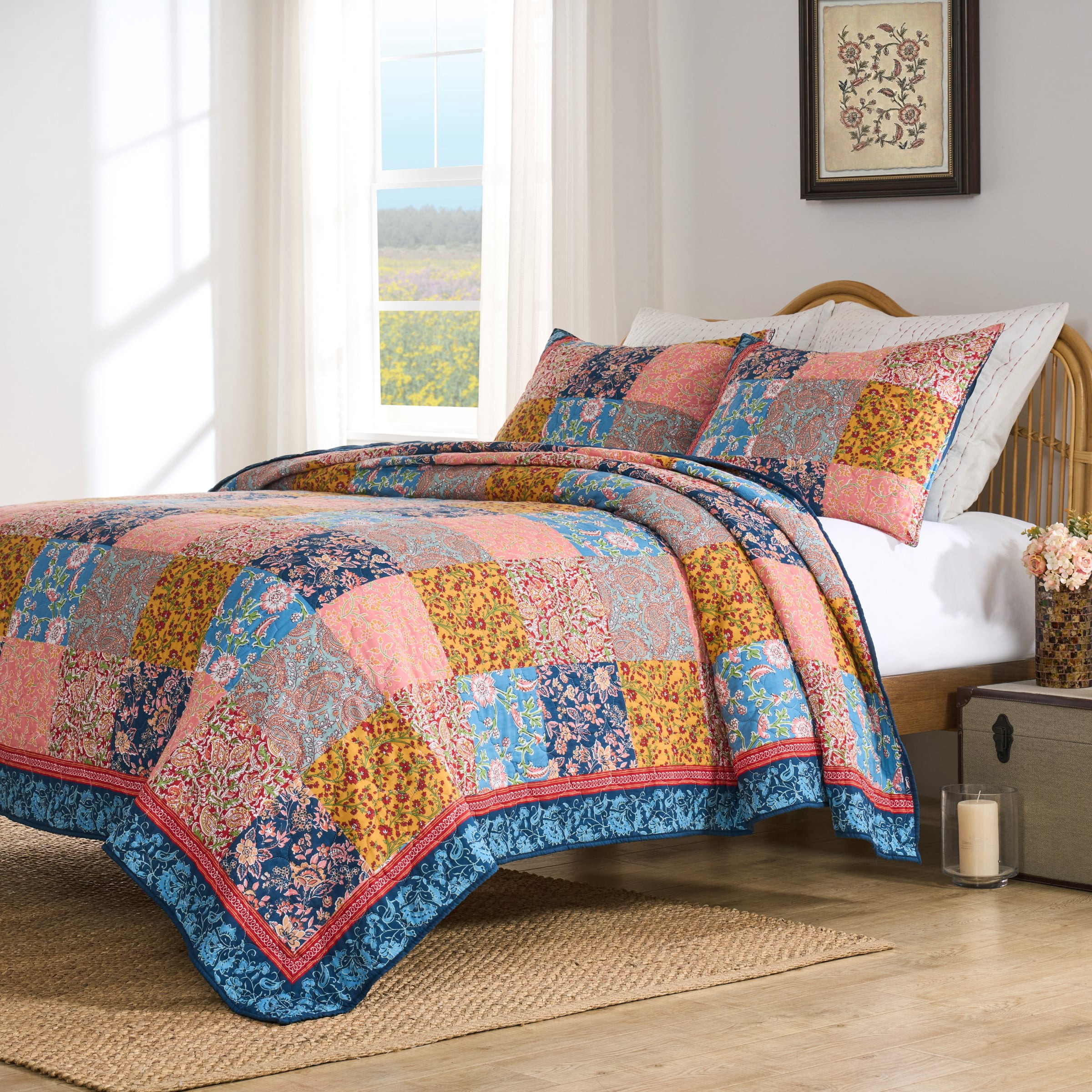 Greenland Home Fashions Tangier Cotton-Rich Lightweight Patchwork Print Quilt Set, 2-Piece Twin/XL, Teen/Adult