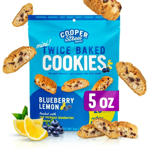 Cooper Street Cookies Italian Style Biscotti - Twice Baked Biscotti Cookie Biscuits in Delicious Blueberry Lemon Flavor | Crispy, Light and Healthy Cookies | Peanut & Dairy Free | 5oz | 1 Pack