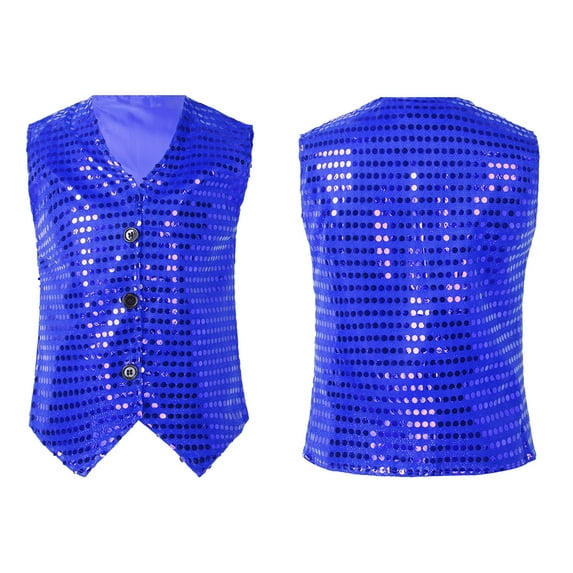 Alvivi Kids Boys Girls Sequins Vest Jazz Latin Dance Waistcoat Performance Show Top