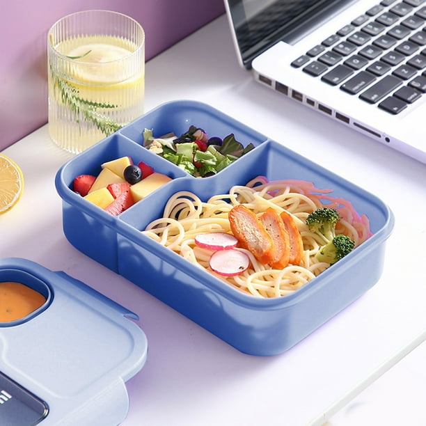 Lonchera para adultos de 1450 ml | Fiambrera bento hermética de 3 compartimentos con cuchara y tenedor | Recipiente de plástico sellado apto para microondas para adultos y estudiantes | Portátil