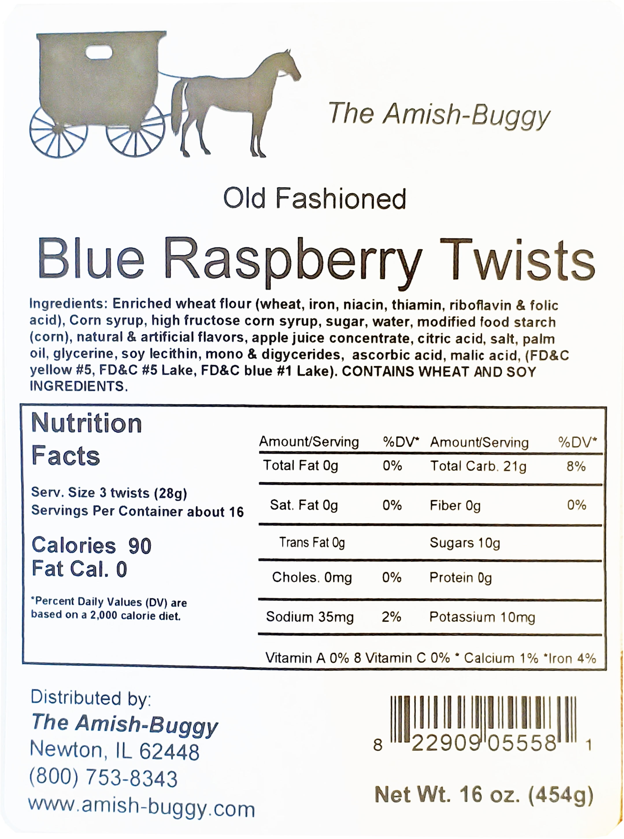 The Amish-Buggy Licorice Twists, Blue Raspberry, Three 16 Oz Bags