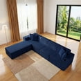 thumbnail image 4 of SEENYOO 133" Cloud Couch, Blue Modular Sectional Sofa with 2 Ottomans, Corduroy Deep Seat for Living Room, No Assembly Required, 4 of 13