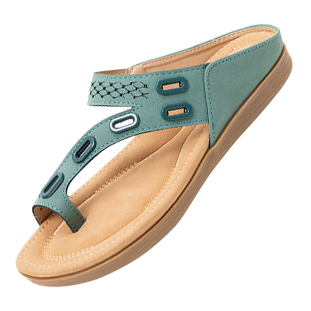 Womens Flat Sandals Ethnic Style Ring Toe Slide Sandal Slip on Open Toe Summer Shoes Summer Casual Flip-Flops 