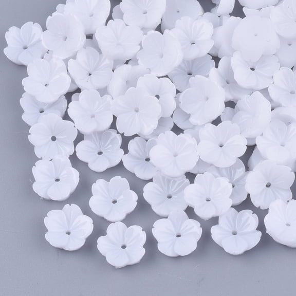 50 pc Opaque Resin Bead Caps 5-Petal Flower White 10x10.5x3.5mm Hole: 1mm