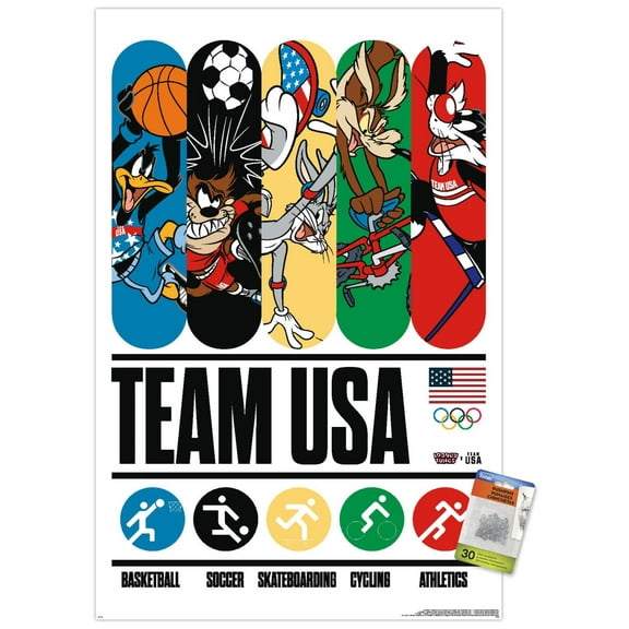 Looney Tunes x Team USA - Bars Wall Poster with Pushpins, 22.375" x 34"