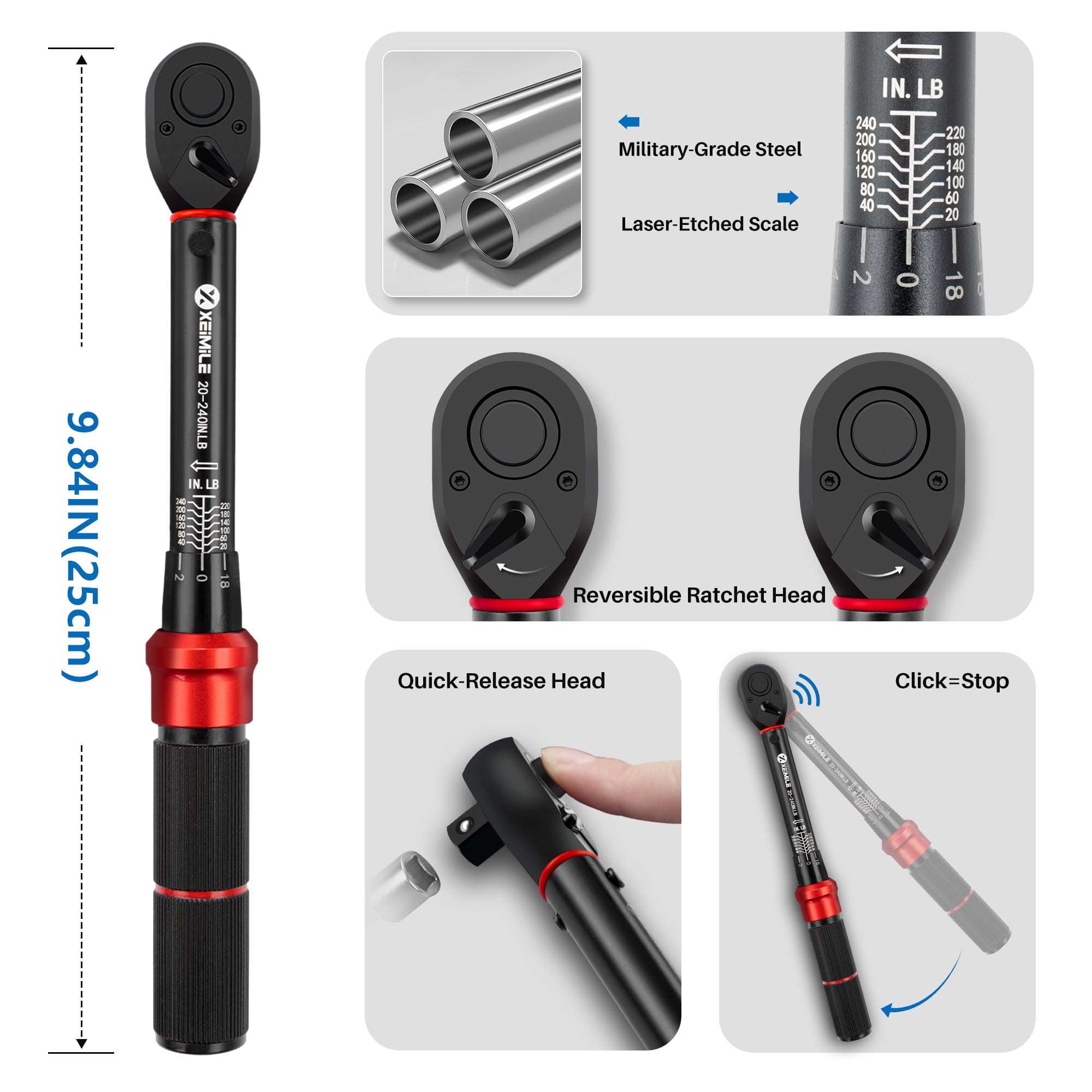 XEIMILE 1/4-Inch Drive Click Torque Wrench - 20-240 In-Lb/2.3-27.1 Nm