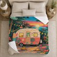 thumbnail image 5 of Tropical Camper Sunset Scene Flamingo Surfboard, Rustic Camping Scene, Warm Flannel Blanket for Cabin and Lodge, Outdoor Lovers Christmas Gift, Festive Home Decor, 5 of 8