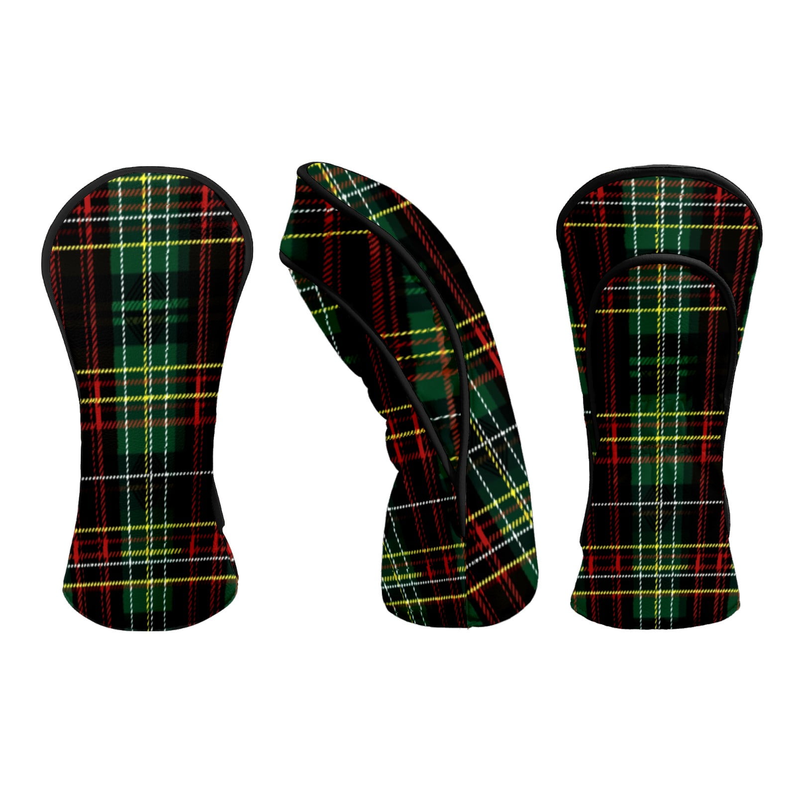 Golf Head Covers for Woods and Driver Waterproof Leather Golf Club Head Covers for Women Men Golf Driver Fairway Wood Headcover Dark Plaid Seamless Design